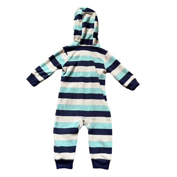 Carter's Blue and White Striped Hooded Fleece Jumpsuit, Size 6 Months - Picture 4 of 4